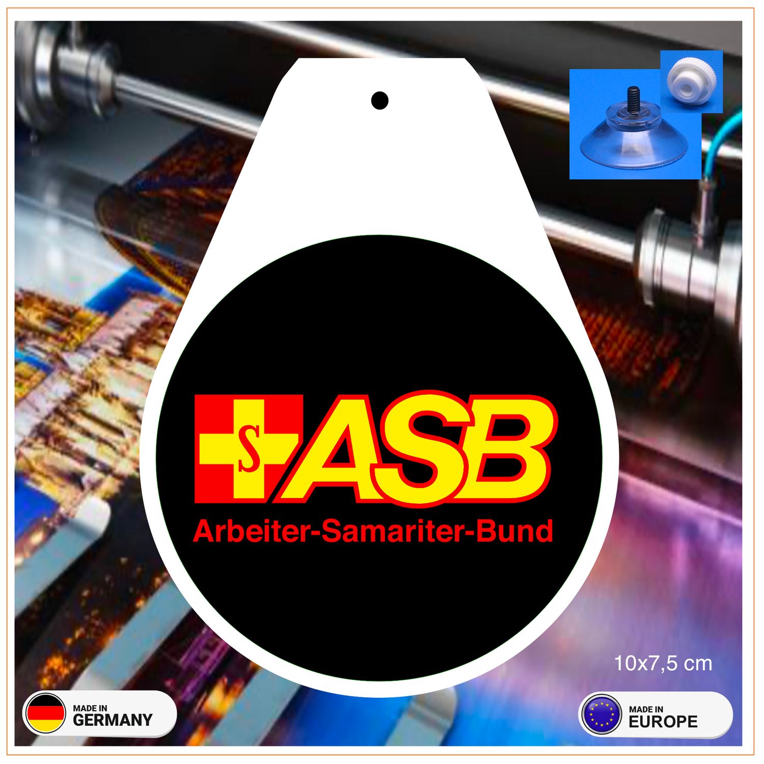 Schild „Wappen“  Arbeiter Samariter Bund (ASB) 10x7 cm mit Saugnapf