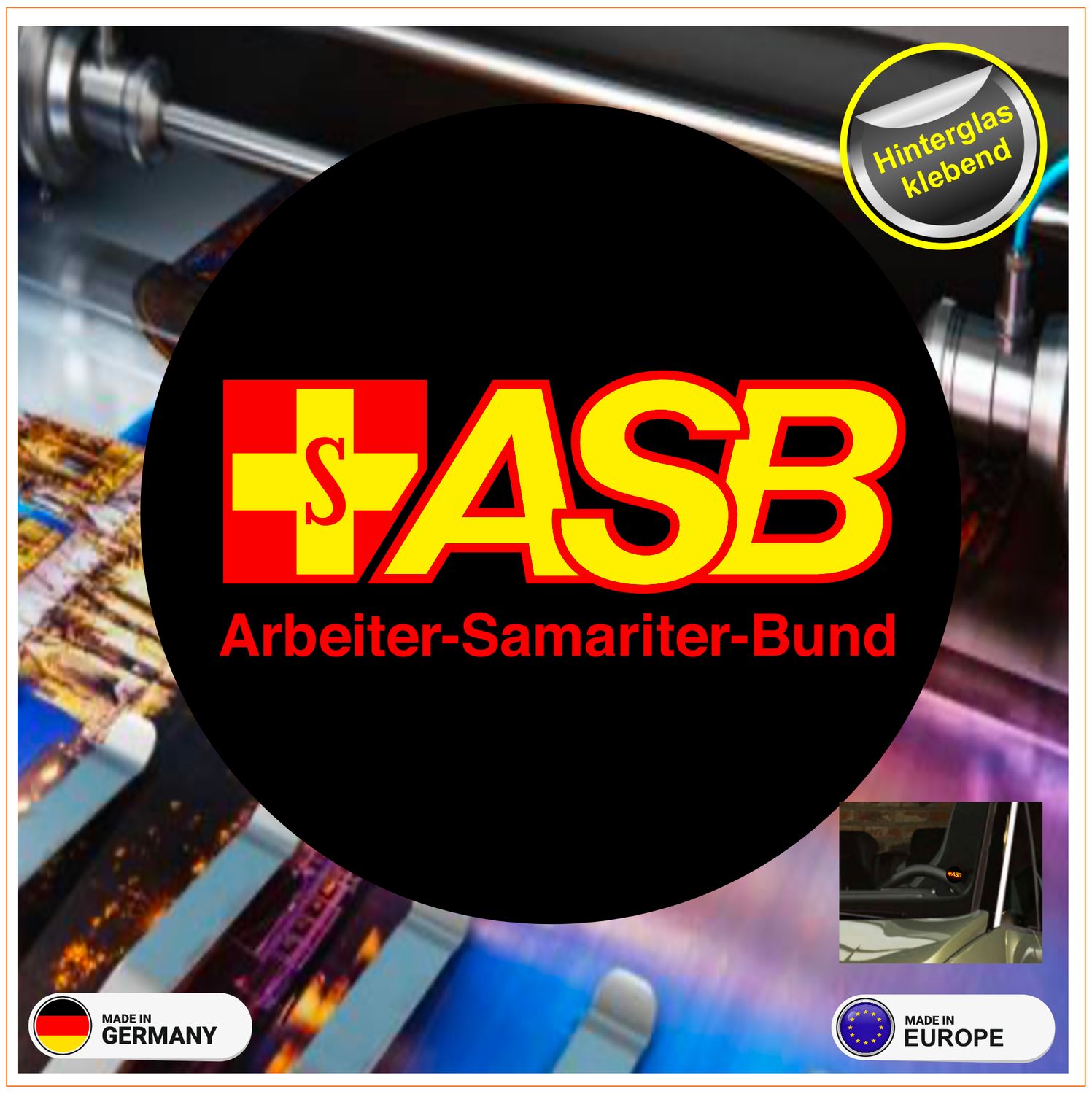 Arbeiter Samariter Bund (ASB) Rundlogo Aufkleber - Hinterglasklebend