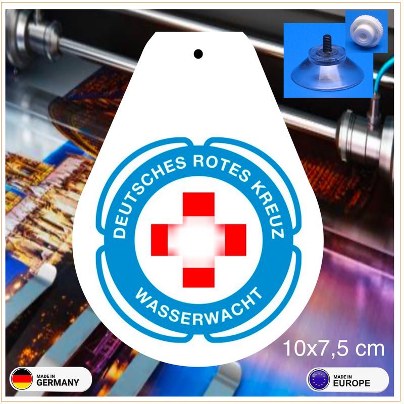 Wasserwacht Wappen, Schild mit Saugnapf Wasserwacht Wappen, Schild mit Saugnapf