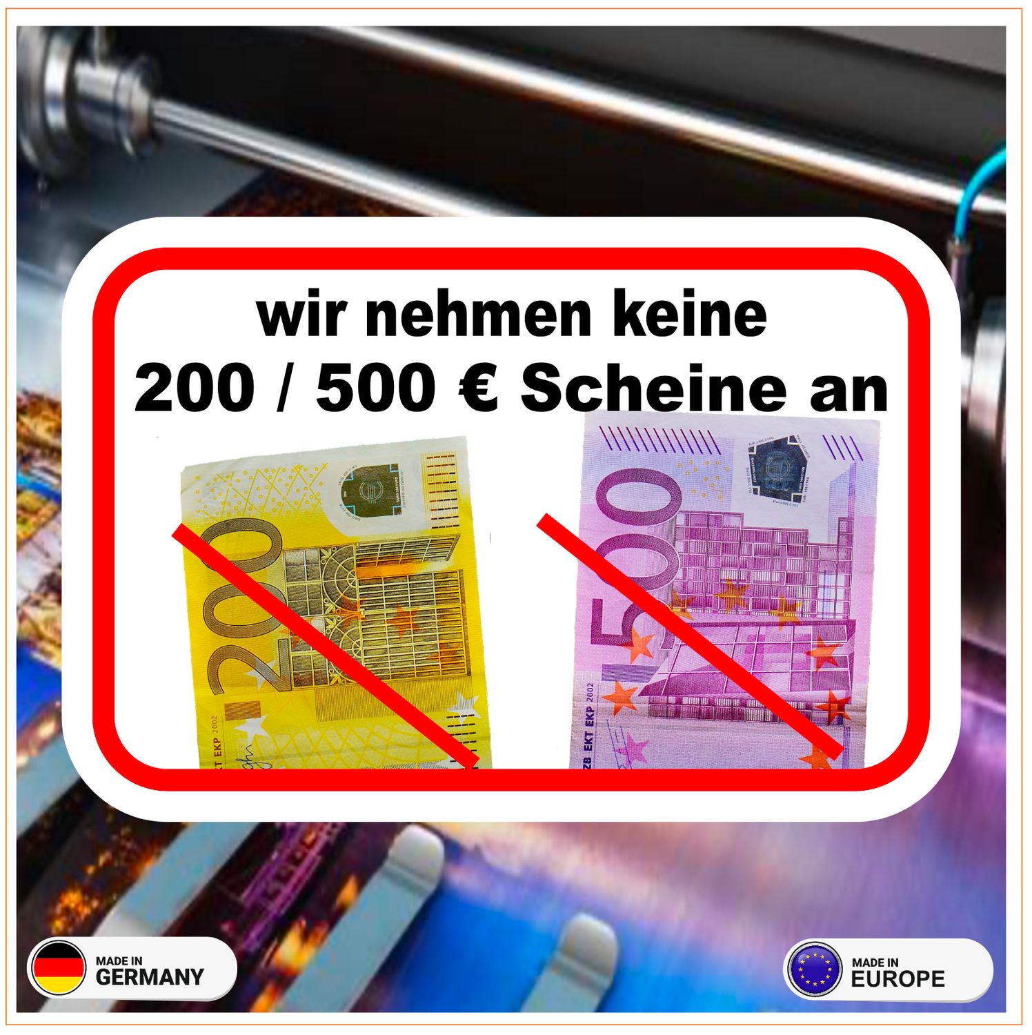 keine 200/500 € Scheine - Kassengeschäft 10x6 cm (2 Stück)