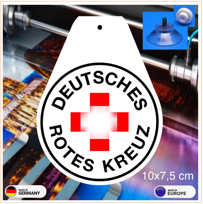 DRK - Deutsches Rotes Kreuz Wappen, Schild mit Saugnapf DRK - Deutsches Rotes Kreuz Wappen, Schild mit Saugnapf