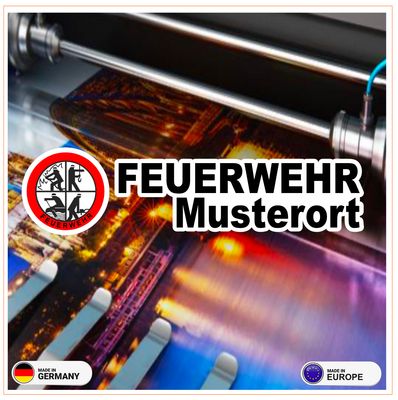 Feuerwehr mit Wunschort und Logo Aufkleber