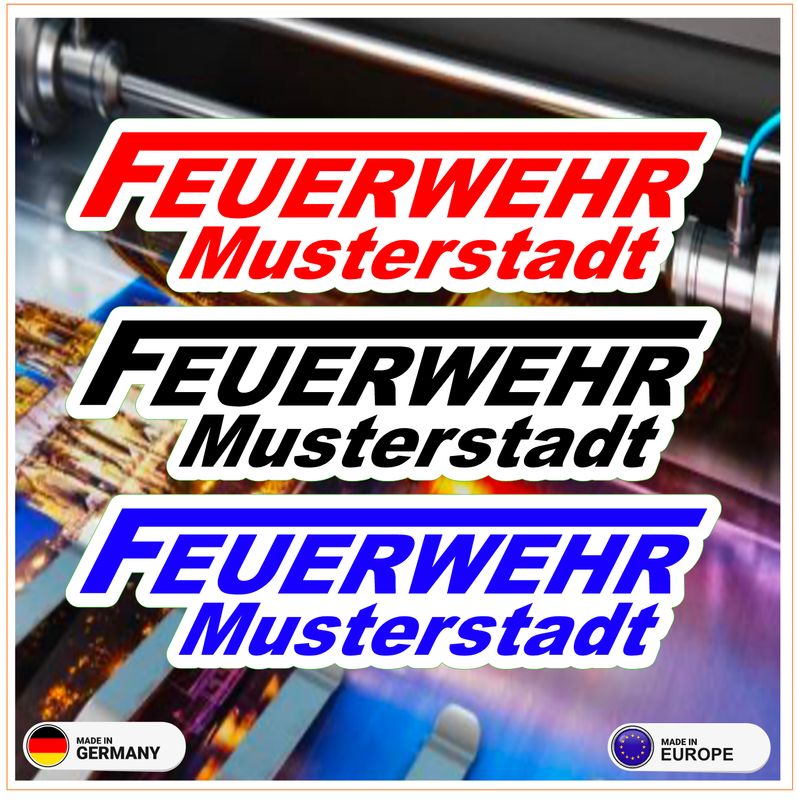 Feuerwehr "langes F" mit Wunschort und Logo Aufkleber