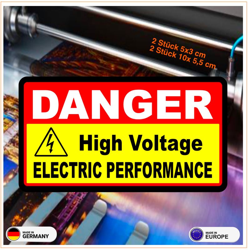 DANGER High Voltage Elektric Perfomance Aufkleber -  Elektrofahrzeug, Elektric Vehicle