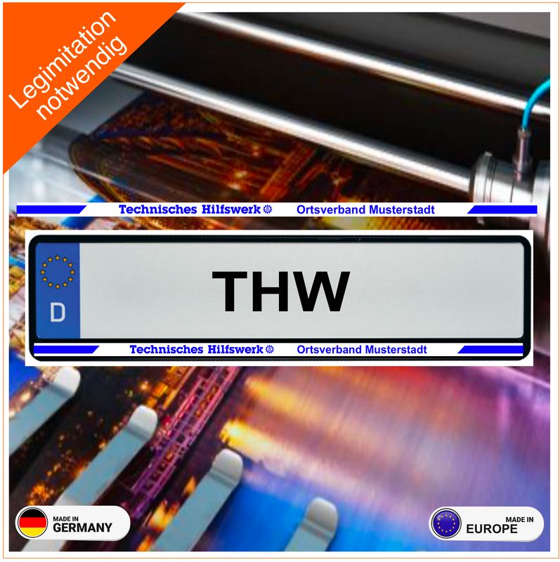 THW Technisches Hilfswerk  mit Ortsverband Nummernschildaufkleber