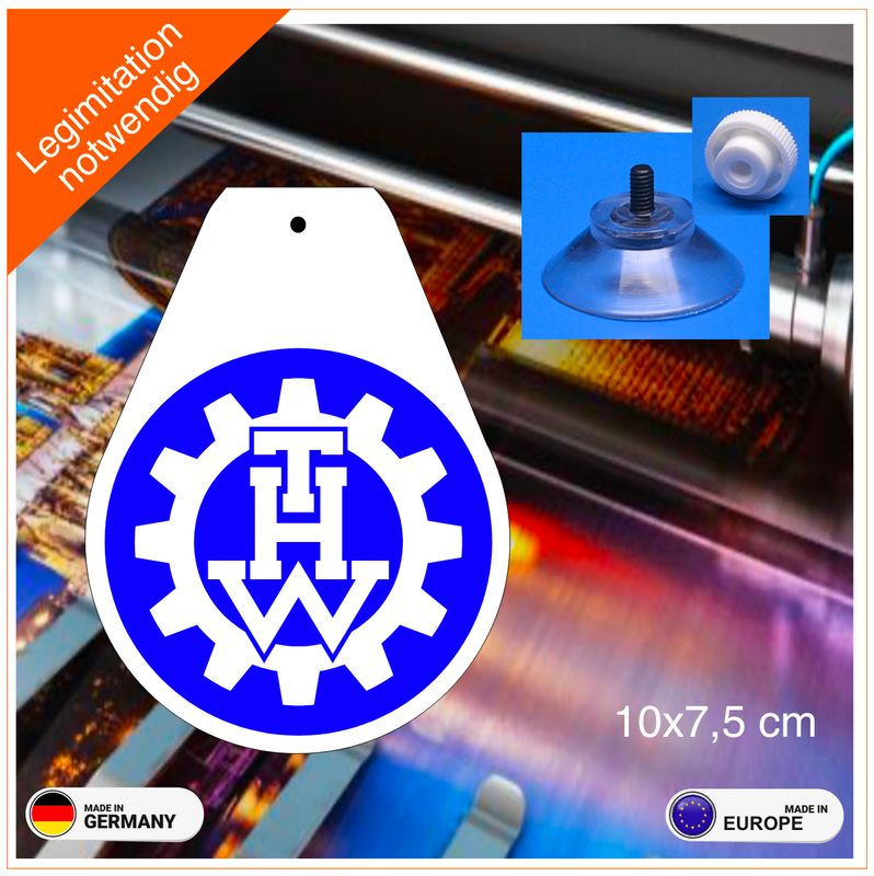 THW  Wappen Rundlogo, Schild mit Saugnapf