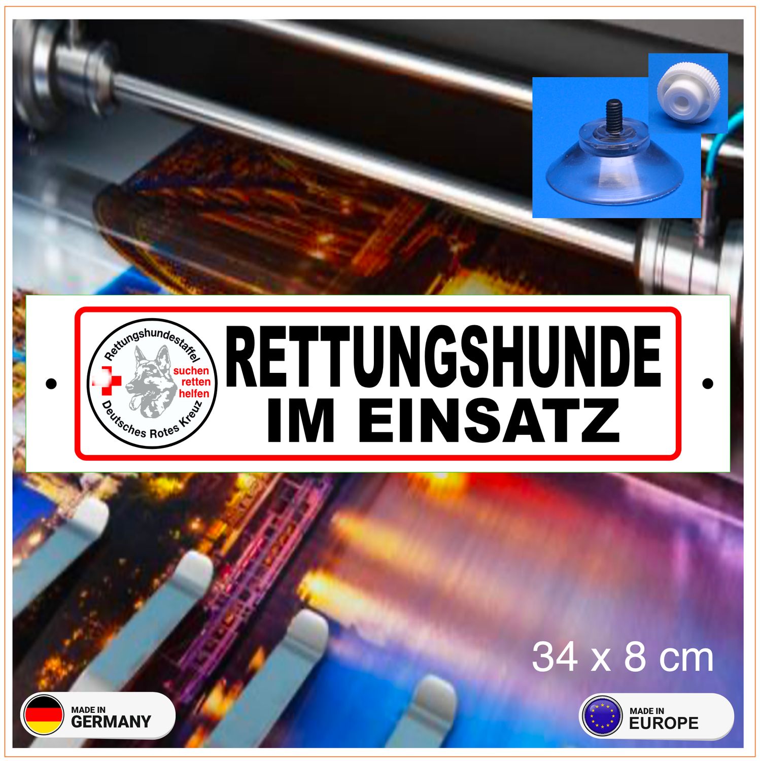 Rettungshundestaffel, Schild mit Saugnapf