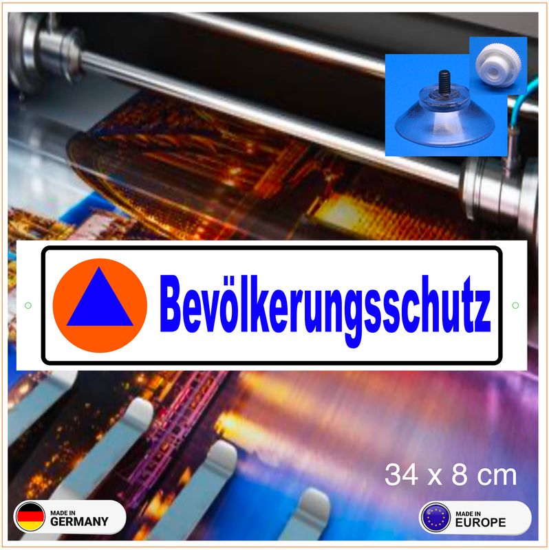 Bevölkerungsschutz, Schild mit Saugnapf