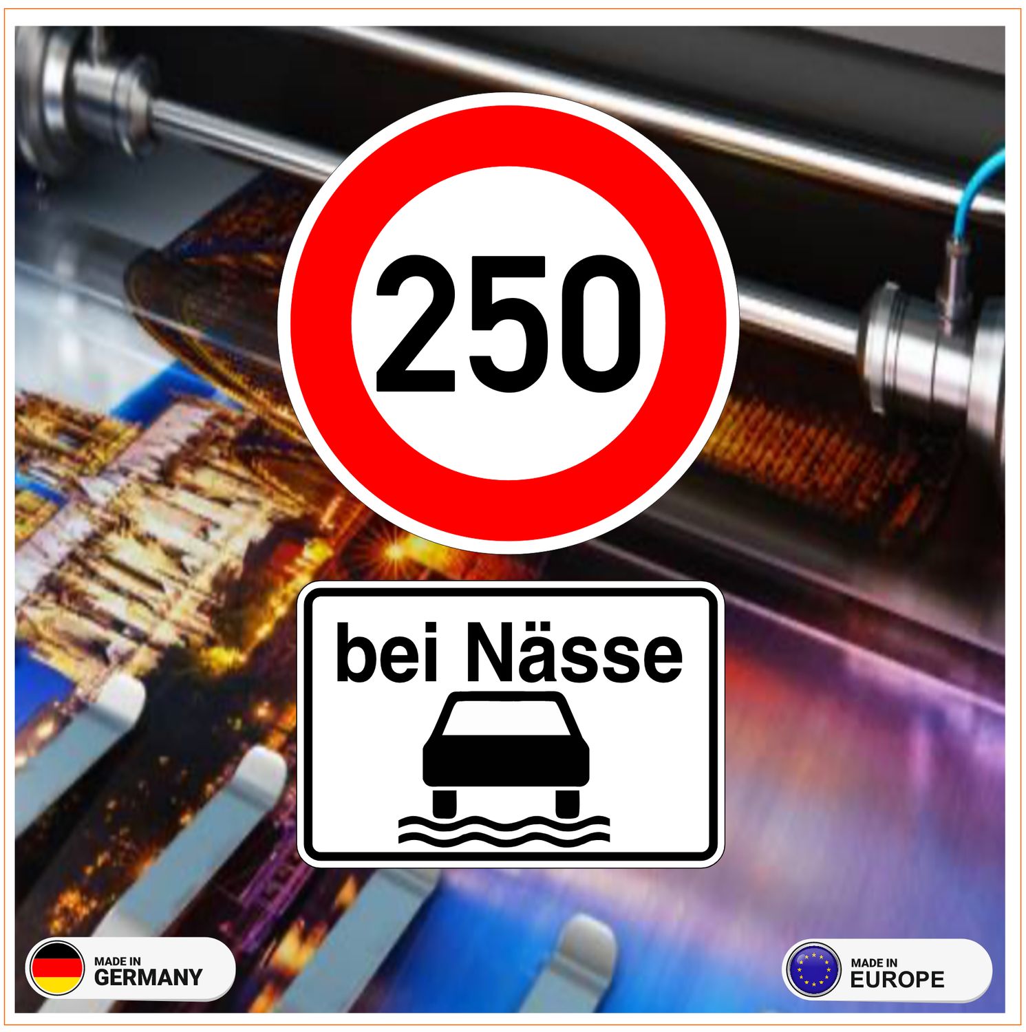 250 bei Nässe, Aufkleber 10x6 cm 250 bei Nässe, Aufkleber 10x6 cm