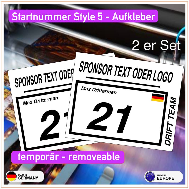 Startnummer Style 5 - removeable Startnummer Style 5 - removeable