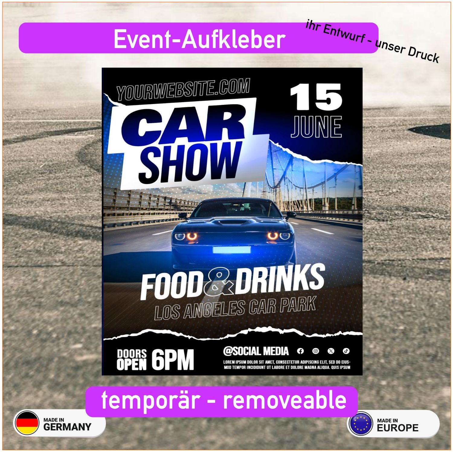 Event Aufkleber  - removeable geringe Haftung