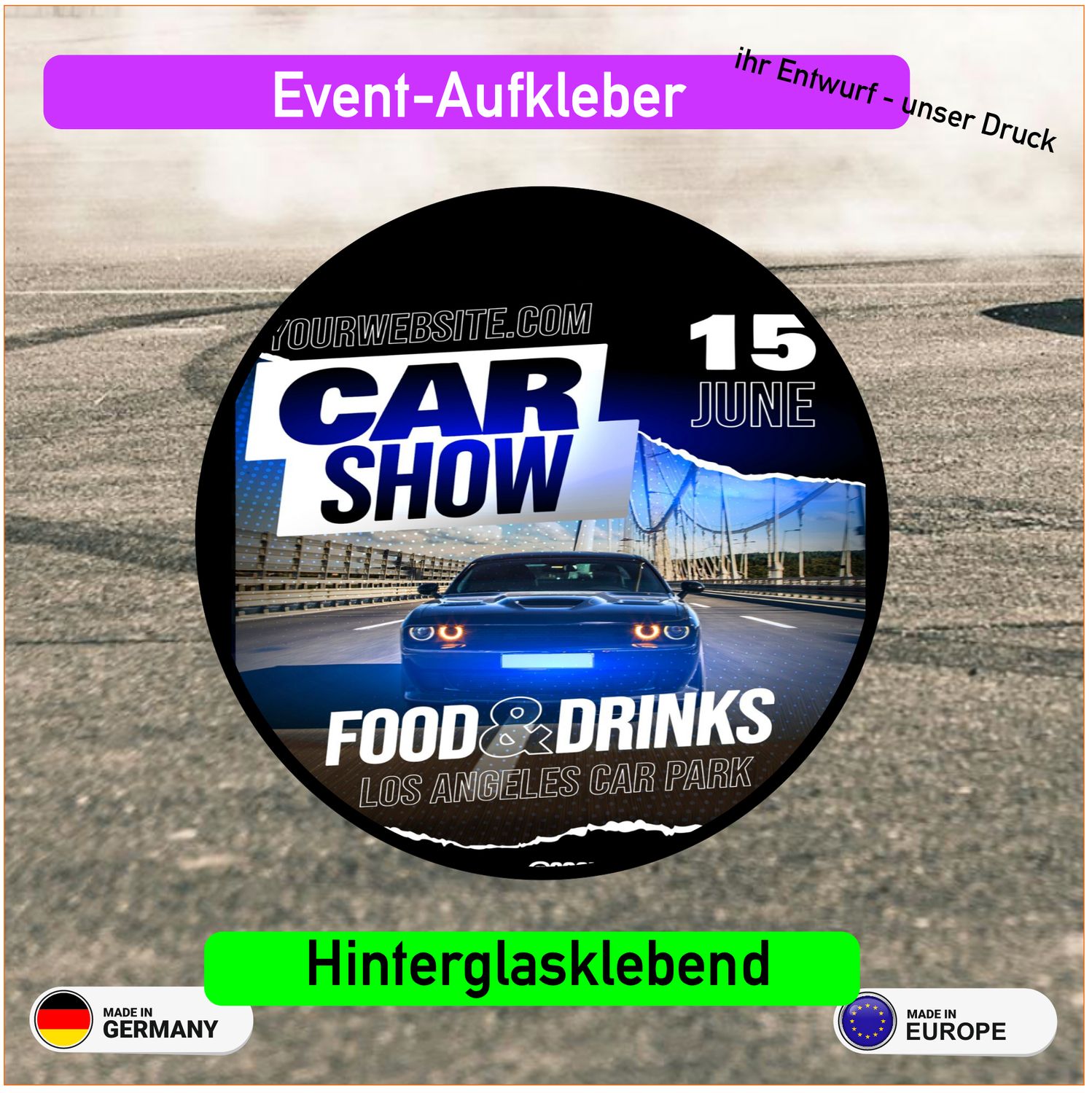 Event Aufkleber  - Hinterglaskleber