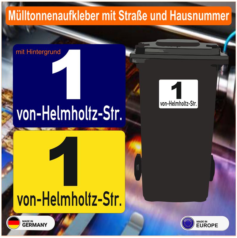 Mülltonne Mülleimer - Aufkleber mit ihrer Hausnummer und Straße Mülltonne Mülleimer - Aufkleber mit ihrer Hausnummer und Straße