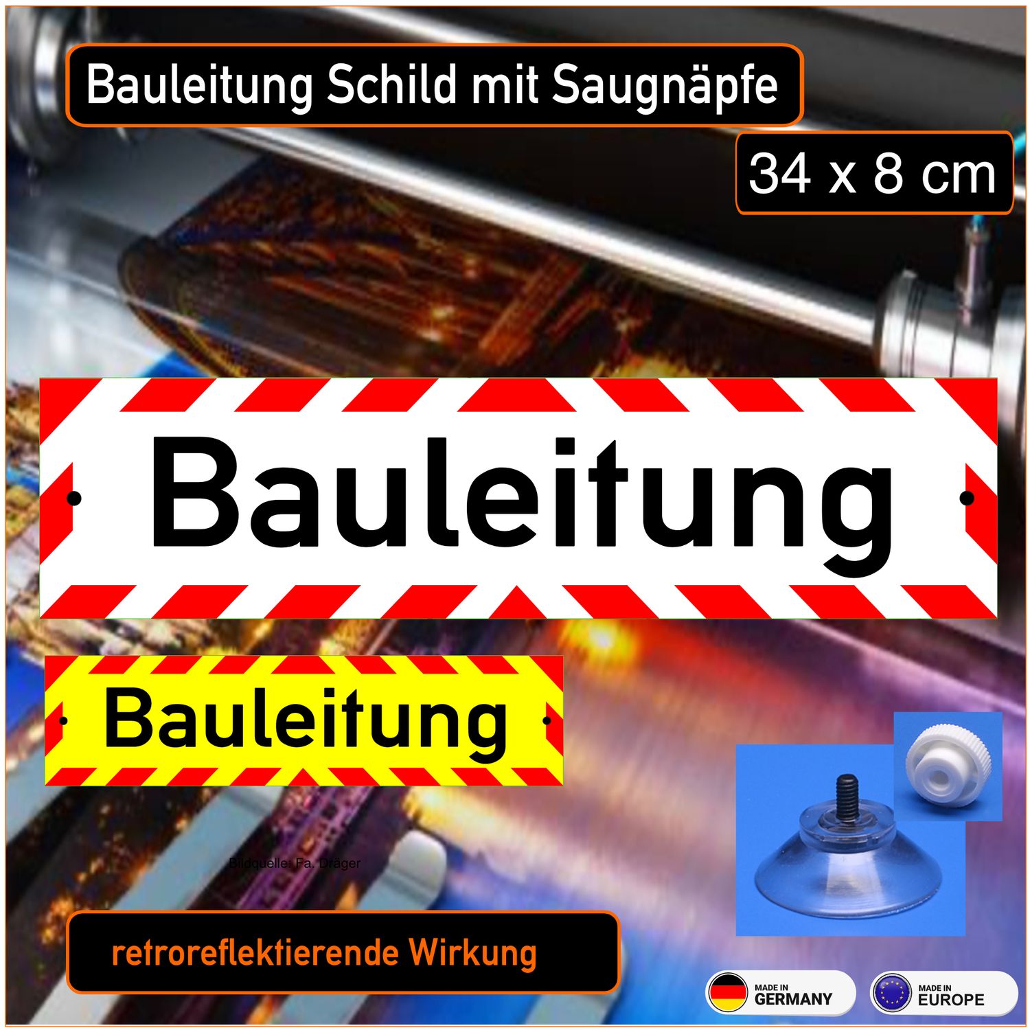Bauleitung - Schild mit Saugnapf, 34x8 cm