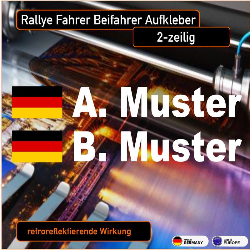 Rallye  Namen Fahrer /Beifahrer 2-zeilig (2er Pack) Folienschnitt