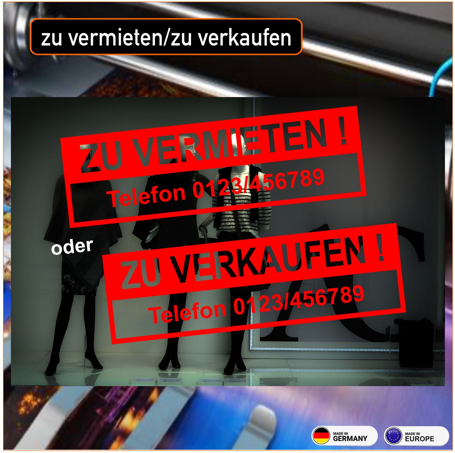 zu vermieten  zu verkaufen - Schaufensterbeschriftung Folienschnitt (VE 2 Stück)