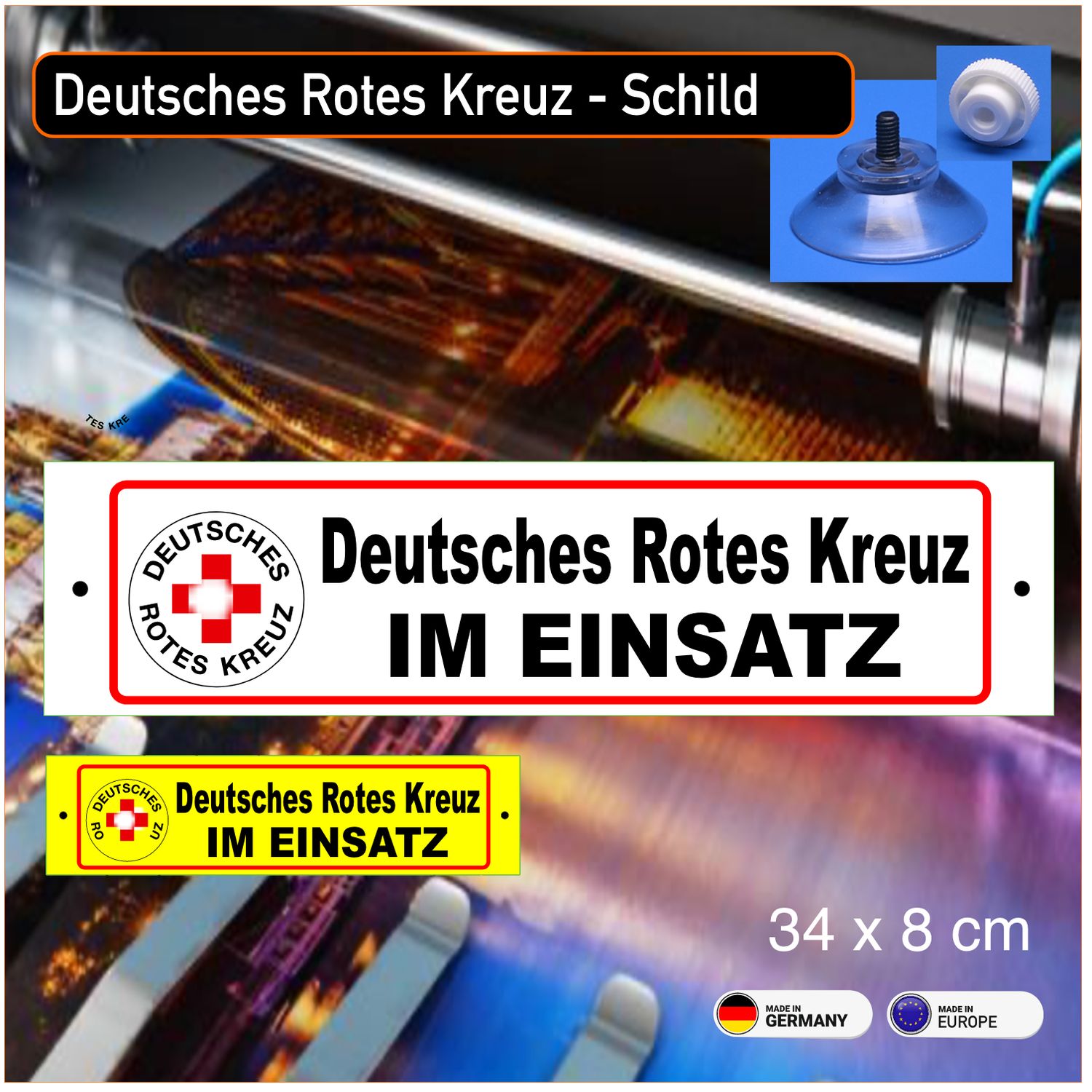 Deutsches Rotes Kreuz - Schild mit Saugnapf, 34x8 cm