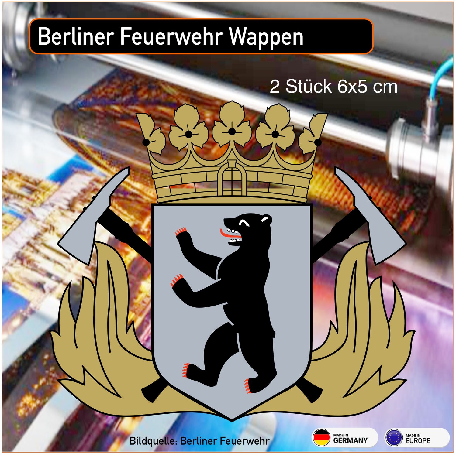 Berliner Feuerwehr Wappen -  Aufkleber (2 Stück)