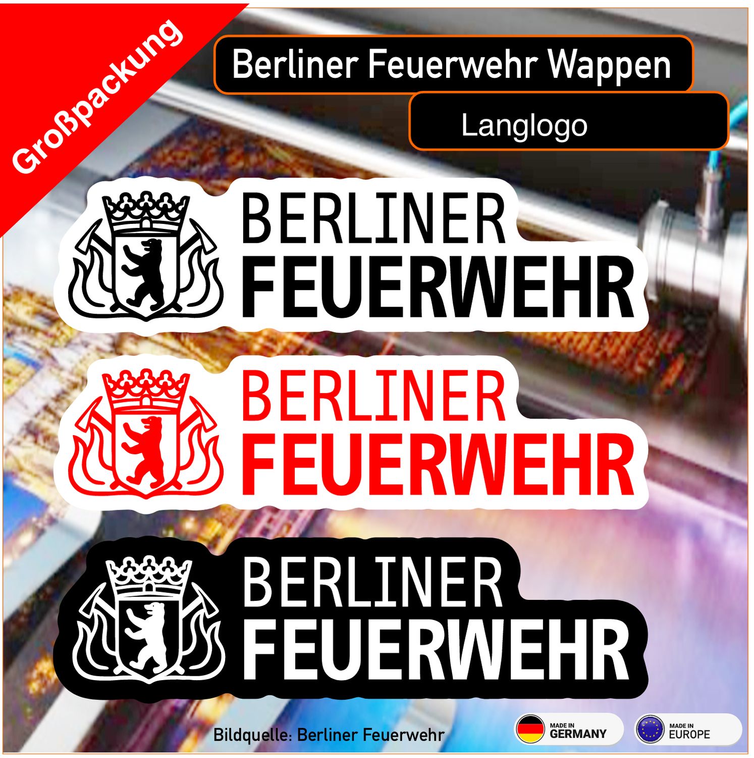 Berliner Feuerwehr Langlogo - Aufkleber