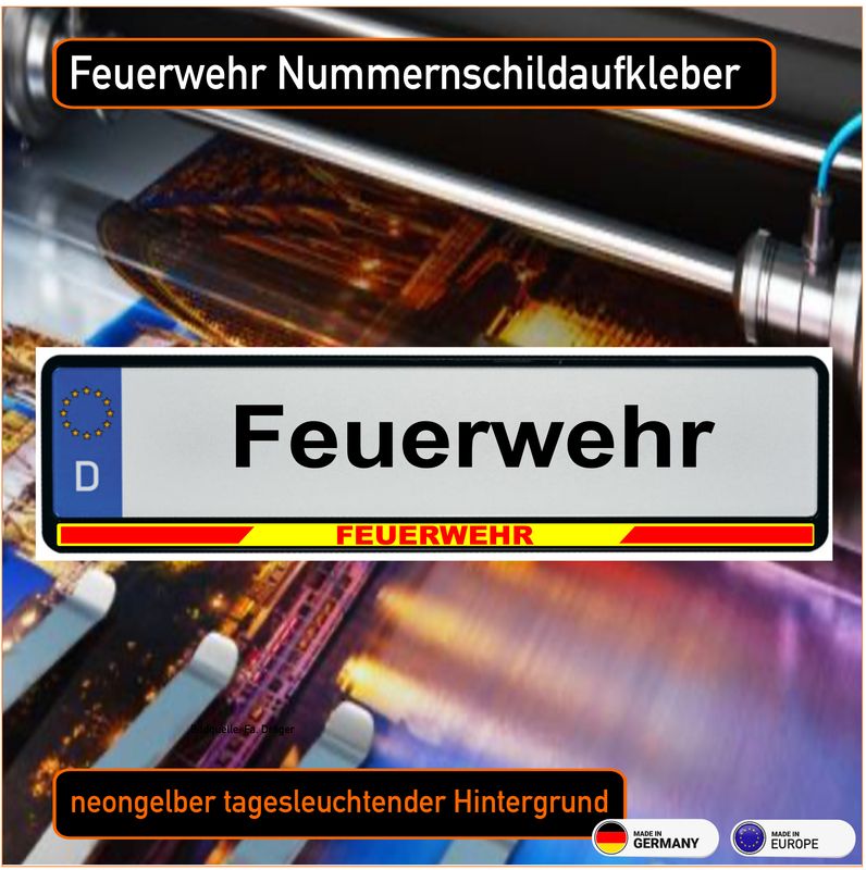 Feuerwehr Nummernschild, gelb fluoreszierender Aufkleber (VE 2 Stück)