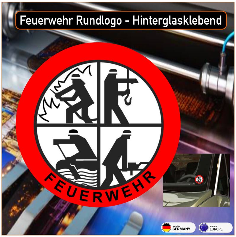 Feuerwehr Rundlogo mit DFV Logo Aufkleber - Hinterglasklebend (VE 2 Stück)