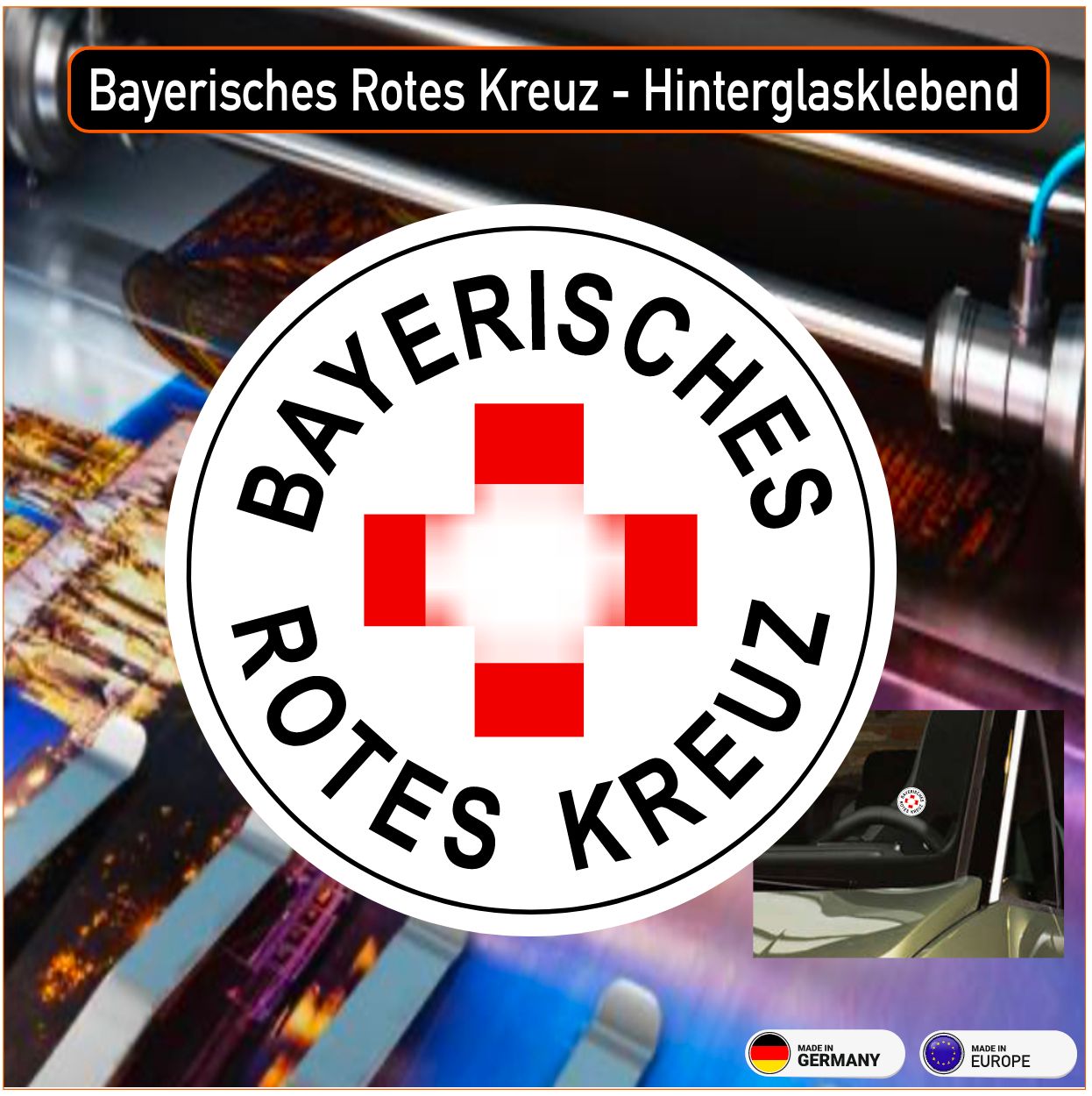 Bayerisches Rotes Kreuz Aufkleber, Hinterglasklebend Bayerisches Rotes Kreuz Aufkleber, Hinterglasklebend