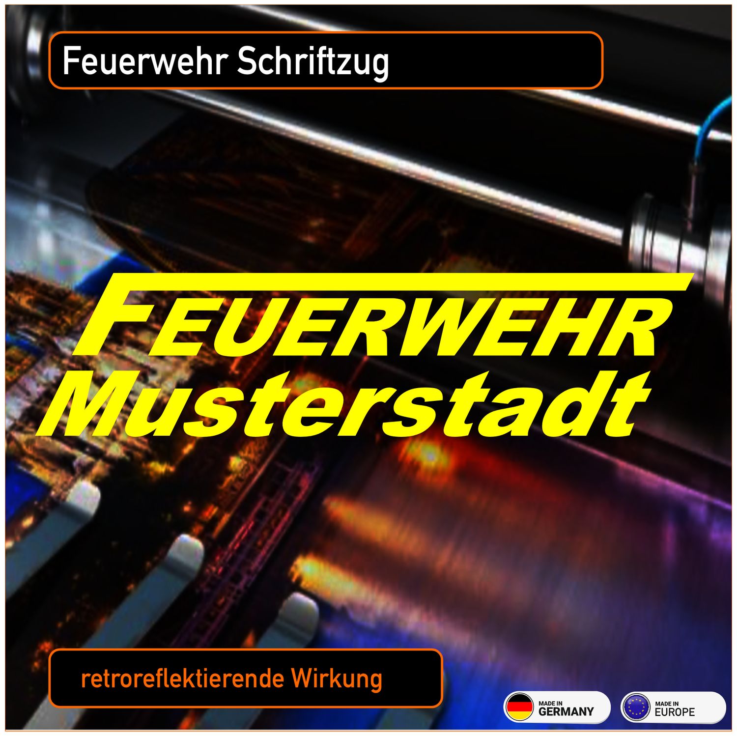 Feuerwehr "F" Schriftzug mit Wunschname. Folienschnitt Aufkleber