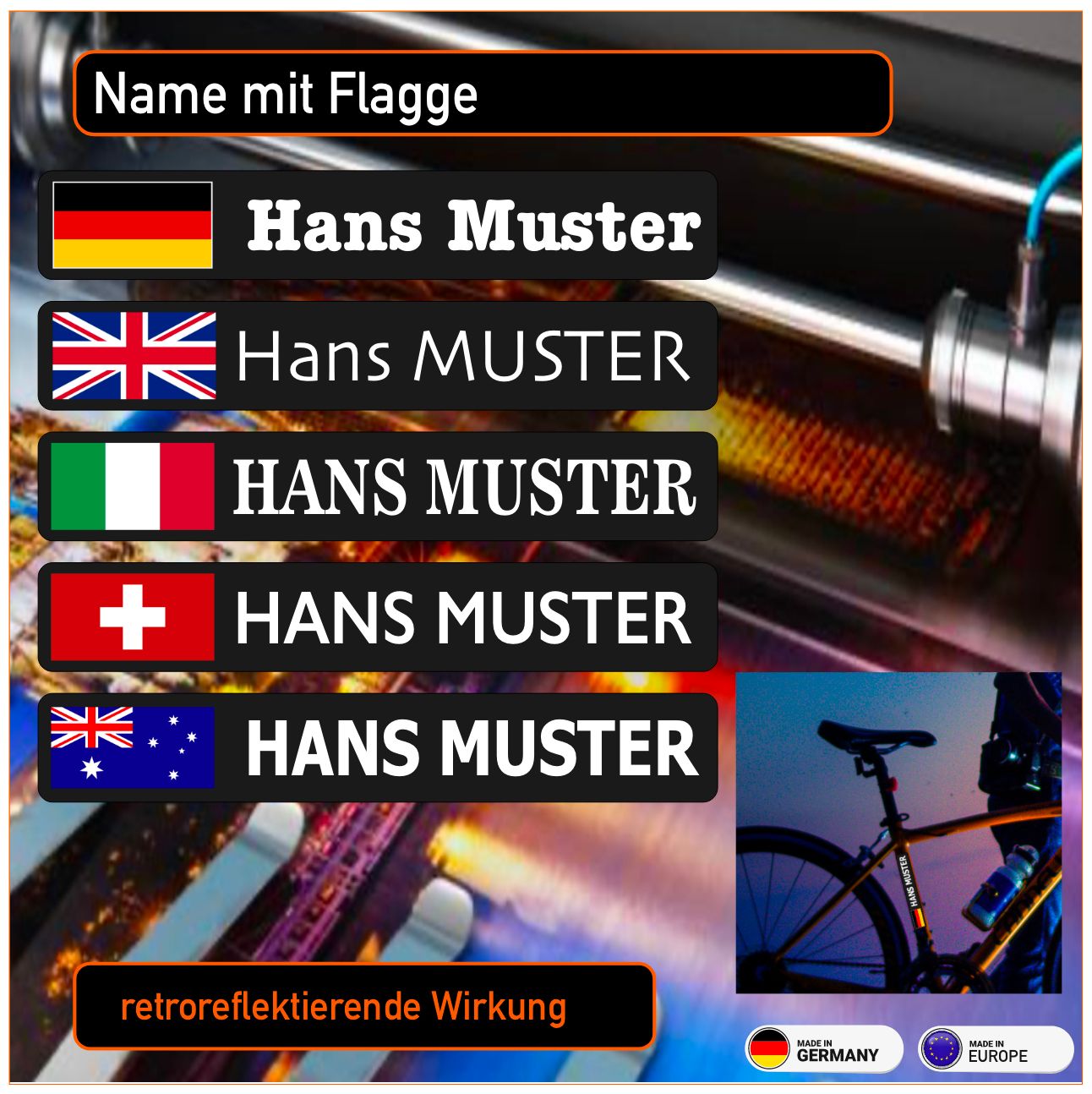 Name mit Flagge - Aufkleber