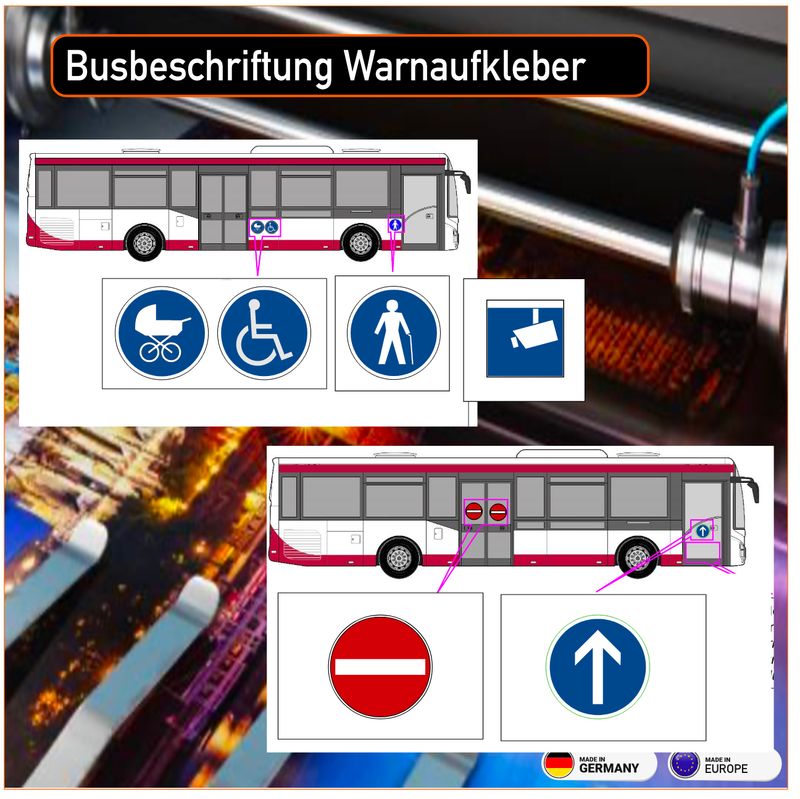 Busbeschriftung Warnzeichen Gebotszeichen    - Aufkleber
