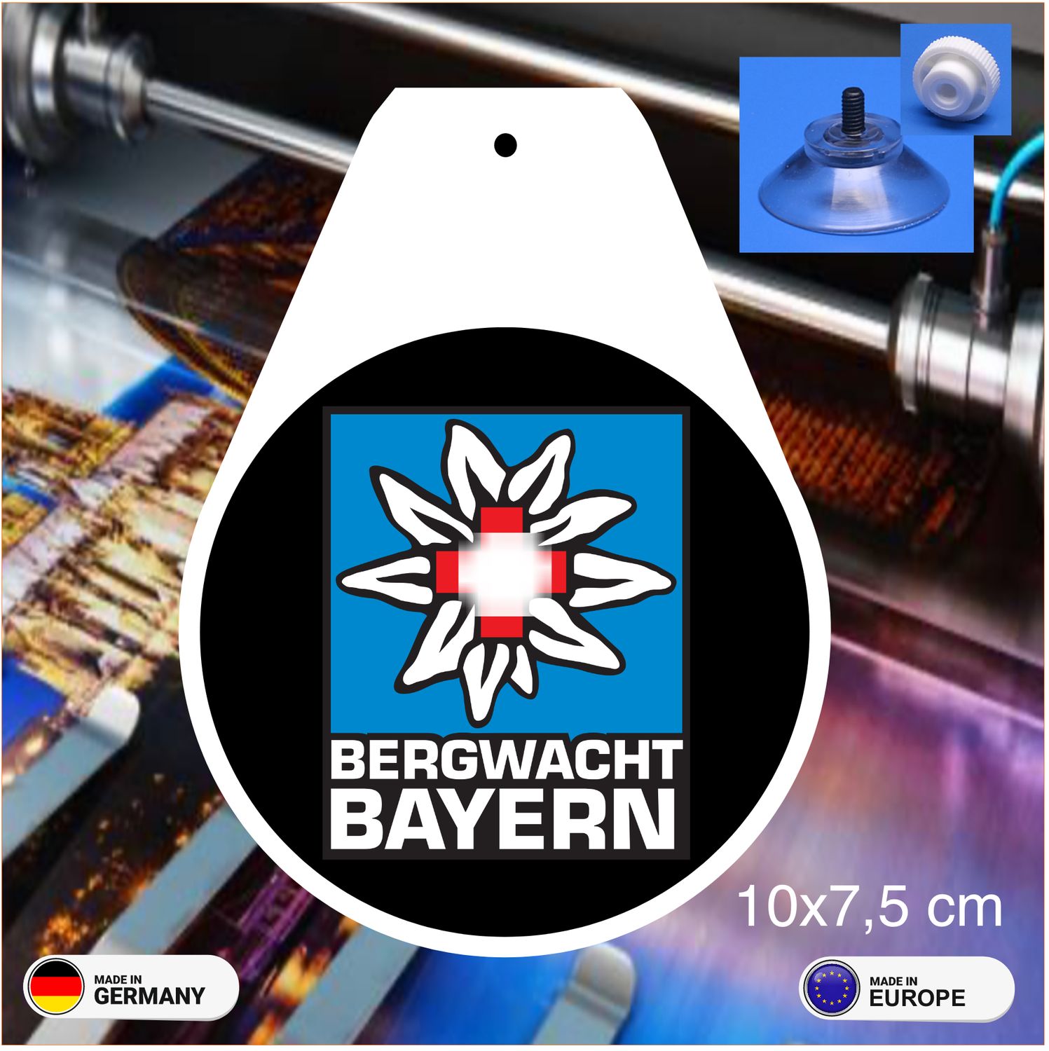 Bergwacht  Bayern Wappen, Schild mit Saugnapf