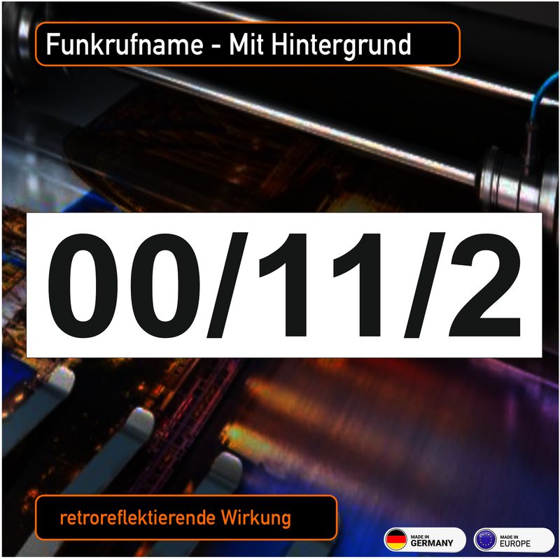 Funk Rufname Funkkennung für Fahrzeuge, mit weißem Hintergrund