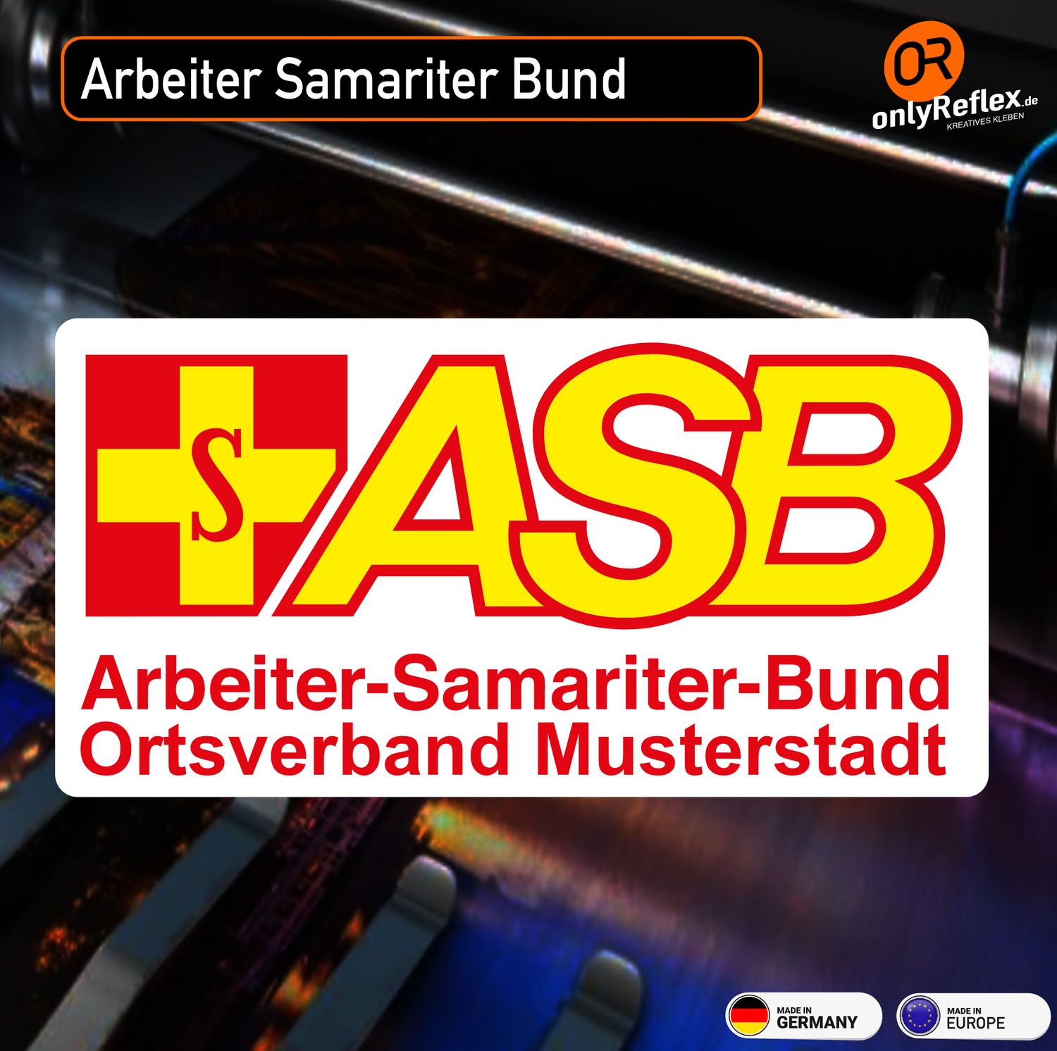ASB Arbeiter-Samariter-Bund Aufkleber mit Hintergrund und Wunschtext