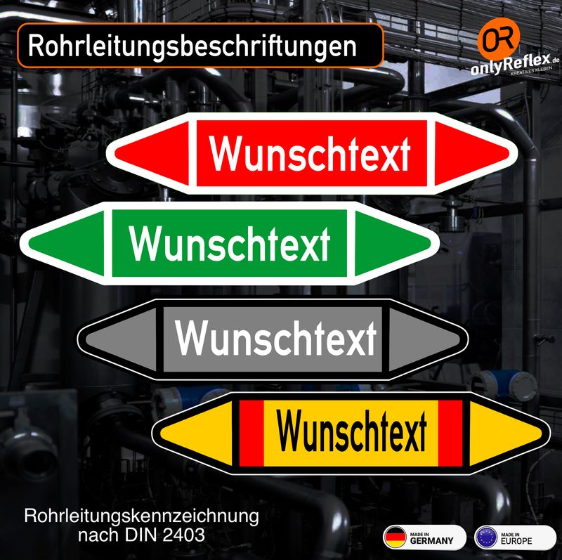 Rohrleitung Beschriftung  Wunschtext (VE 10 Stück)