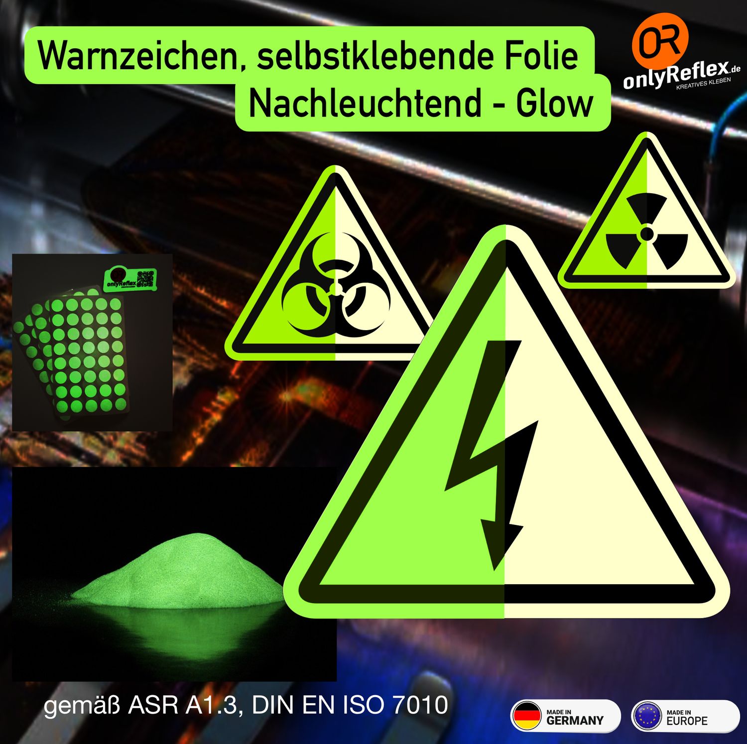 Warnzeichen, Nachleuchtend - Glow, selbstklebende Folie Warnzeichen, Nachleuchtend - Glow, selbstklebende Folie