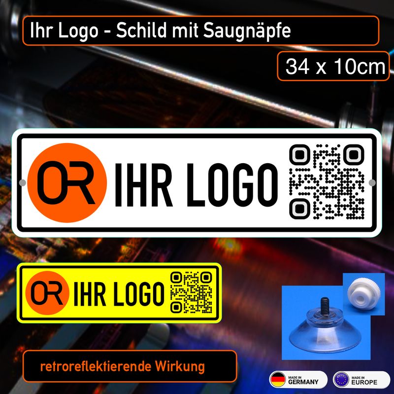 Ihr Logo - Schild  mit Saugnäpfe, 35x10 cm