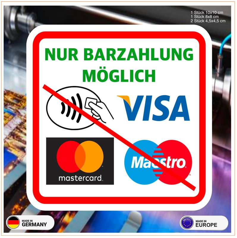 NUR BARZAHLUNG MÖGLICH - Aufkleber NUR BARZAHLUNG MÖGLICH - Aufkleber