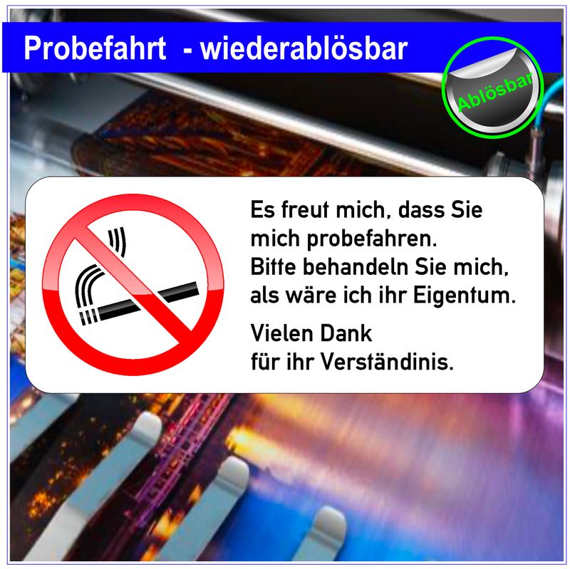 Probefahrt (Nichtraucher) Aufkleber  50 Stück -  wiederablösbar