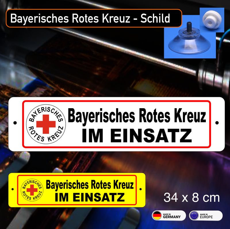 Bayerisches Rotes Kreuz - Schild mit Saugnapf, 34x8 cm
