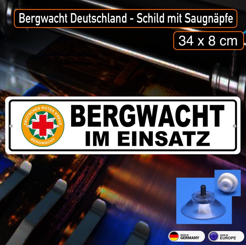 Bergwacht Deutschland Schild mit Saugnapf- 34x8 cm