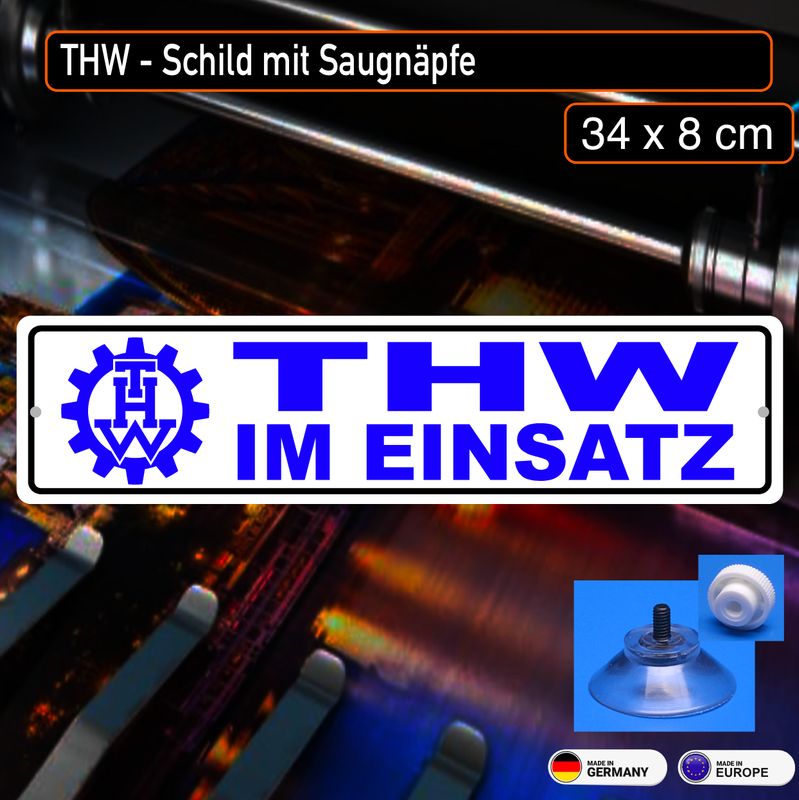THW Technisches Hilfswerk, Schild mit Saugnapf 34x8 cm