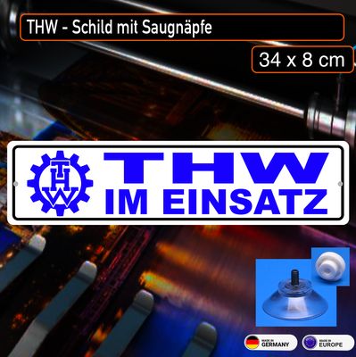THW Technisches Hilfswerk, Schild mit Saugnapf 34x8 cm