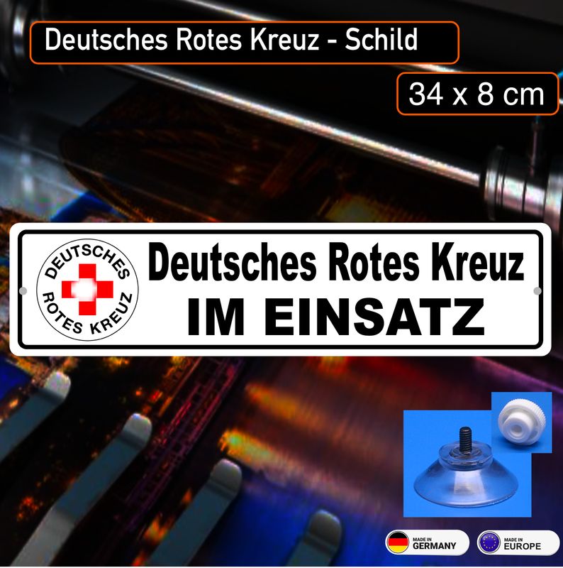 Deutsches Rotes Kreuz - Schild mit Saugnapf, 34x8 cm