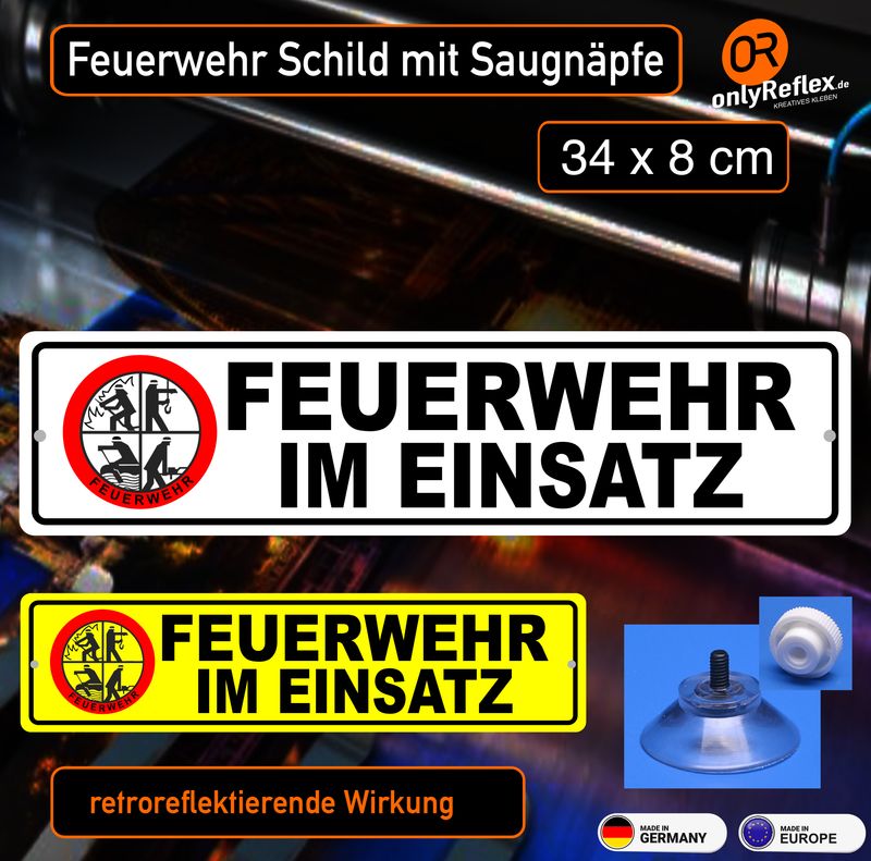 Feuerwehr im Einsatz DFV Logo - Schild mit Saugnapf 34x8 cm
