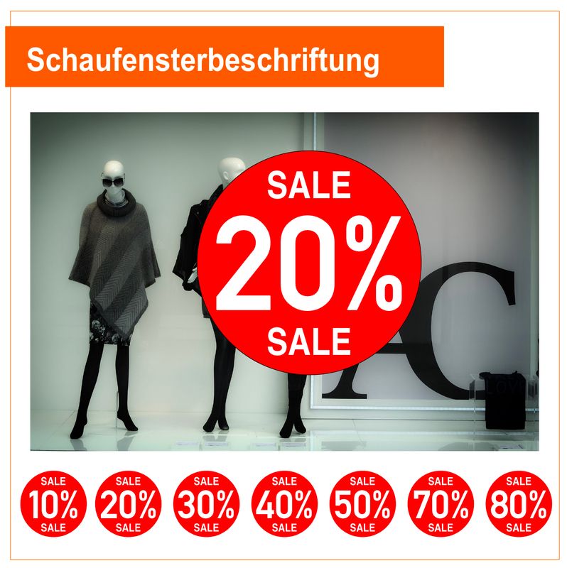 SALE SALE "Prozent" SALE Schaufensterbeschriftung Rund