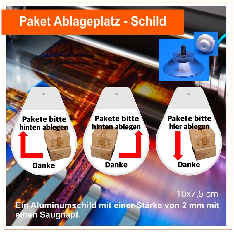Paket Ablageplatz - Schild mit Saugnapf