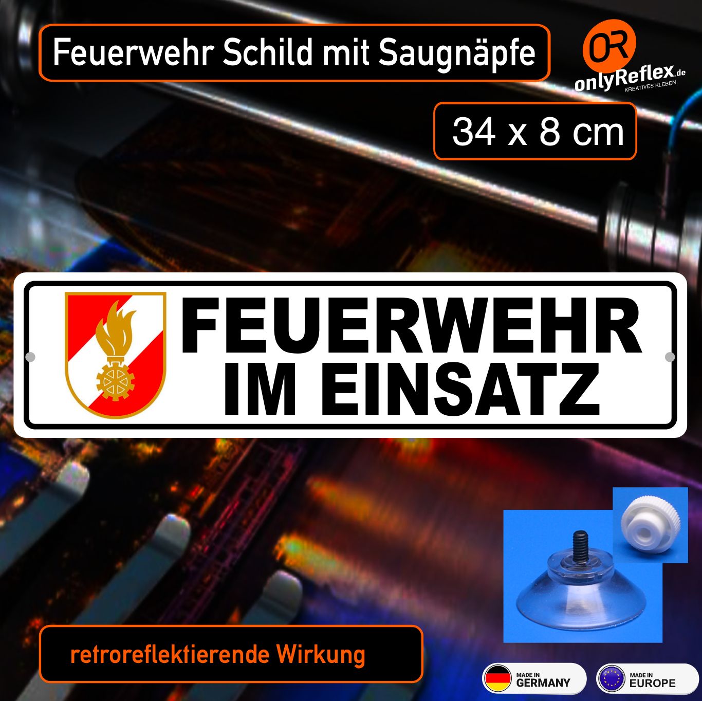 Feuerwehr Österreich Schild mit Saugnapf- 34x8 cm Feuerwehr Österreich Schild mit Saugnapf- 34x8 cm