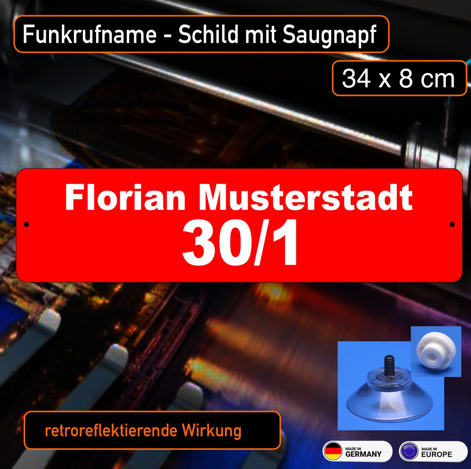 Schild Funk Funkrufkennung mit Saugnapf 34x8 cm