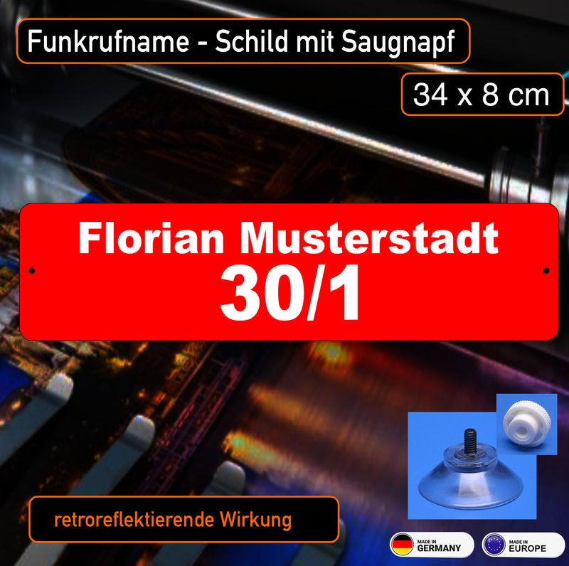 Schild Funk Funkrufkennung mit Saugnapf 34x8 cm