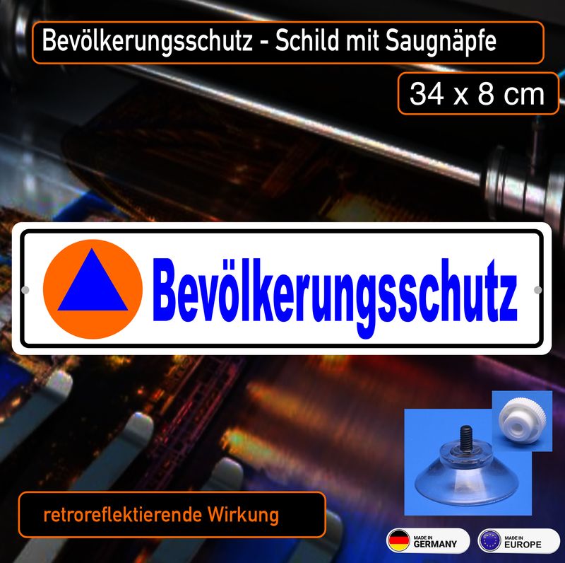 Bevölkerungsschutz, Schild mit Saugnapf 34x8 cm Bevölkerungsschutz, Schild mit Saugnapf 34x8 cm