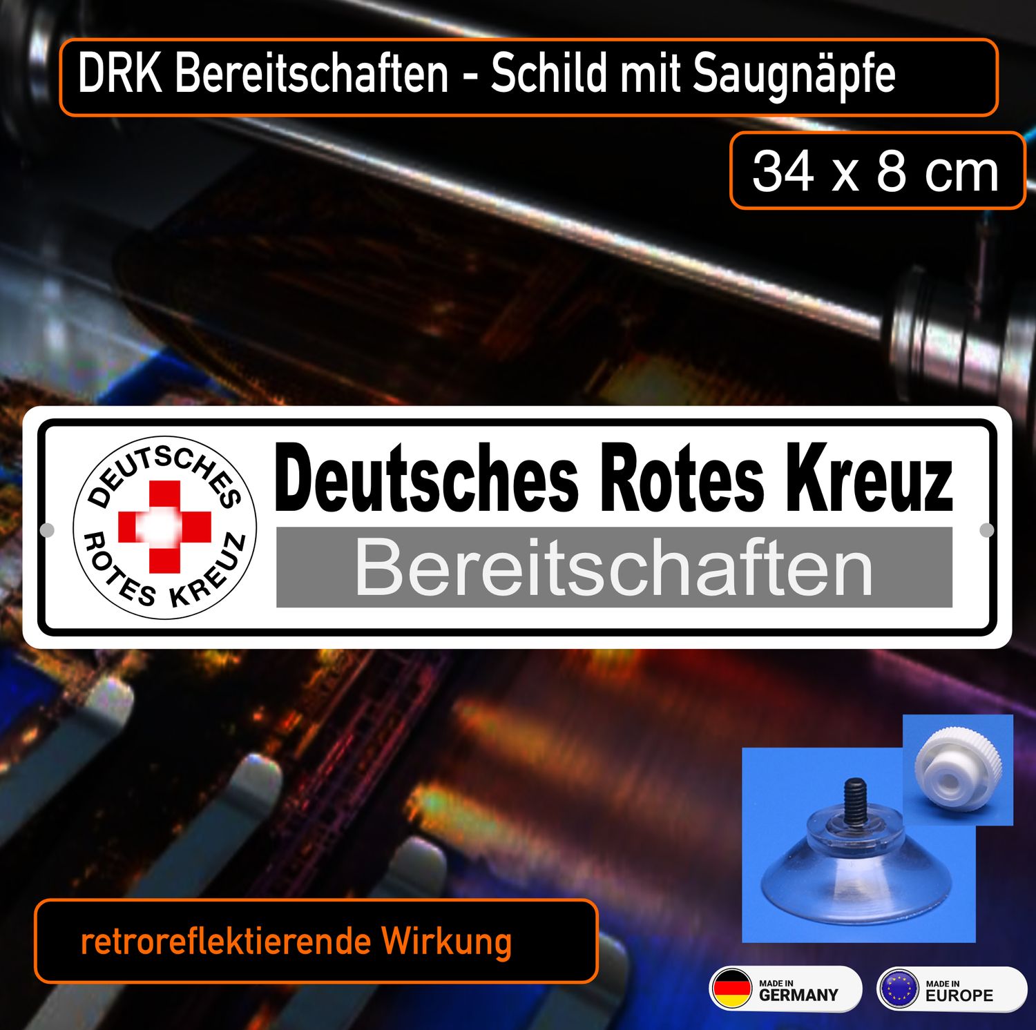 Bereitschaften Deutsches Rotes Kreuz - Schild mit Saugnapf, 34x8 cm Bereitschaften Deutsches Rotes Kreuz - Schild mit Saugnapf, 34x8 cm